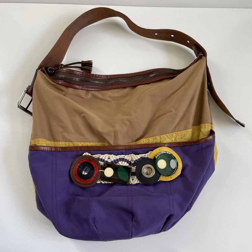 Marni Archive Nylon Leather Shoulder Bag Vintage Y2K Applique Disc Rare Italy
